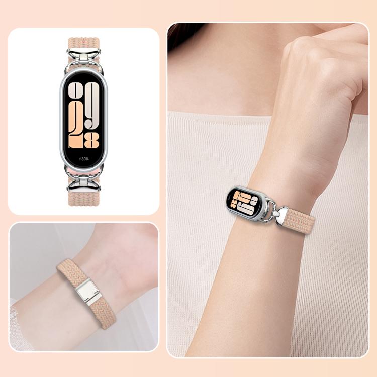 For Xiaomi Smart Band 10 / 9 / 8 Metal Head Two Sections Nylon Braided Watch Band