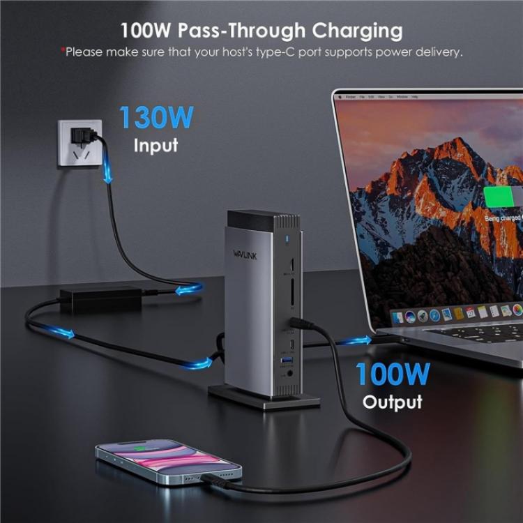 WAVLINK WL-UG69PD13Pro DisplayLink Docking Station 15 in 1 USB-C Hub for MacBook Laptop