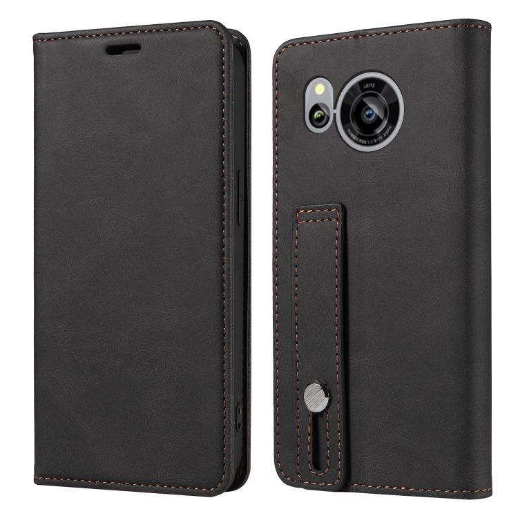 For Sharp Sense7 Wristband Magnetic Leather Phone Case