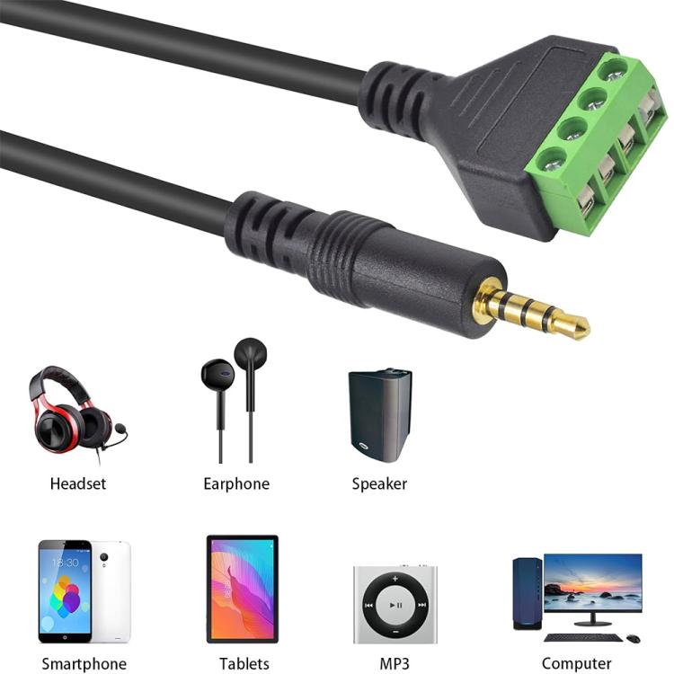 JUNSUNMAY 3.5mm Male to 4 Pin Stereo Audio Terminal Block Balum Connection Cable, Length: 30cm
