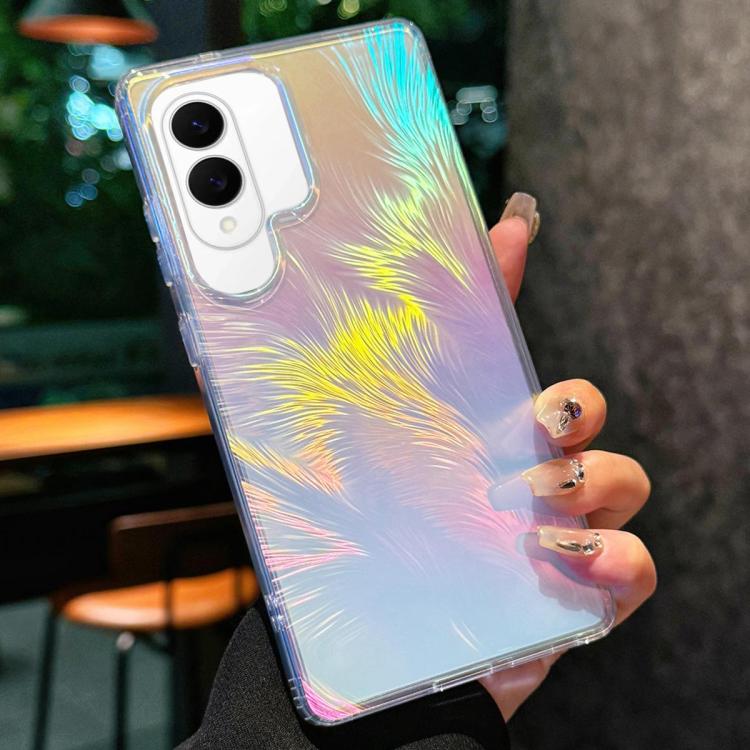 For Samsung Galaxy S25 Edge 5G Glossy Color-Plated Shockproof Phone Case - Colored Feather