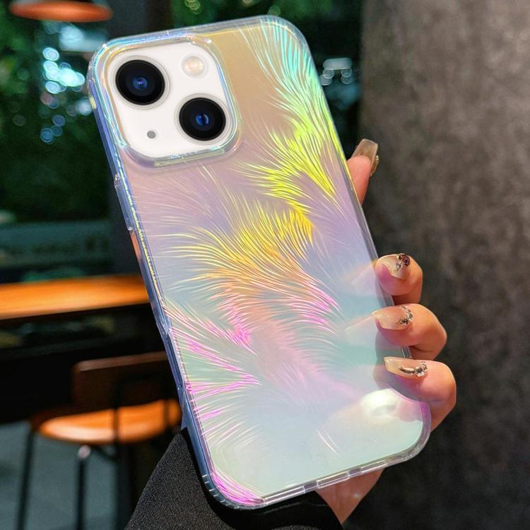 For iPhone 13 Glossy Color-Plated Shockproof Phone Case - Colored feathe