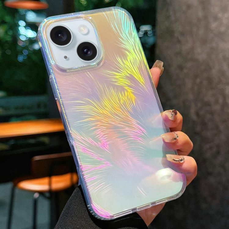 For iPhone 15 Glossy Color-Plated Shockproof Phone Case - Colored feathe