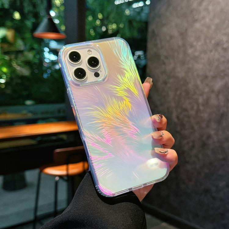 For iPhone 15 Pro Glossy Color-Plated Shockproof Phone Case - Colored feathe