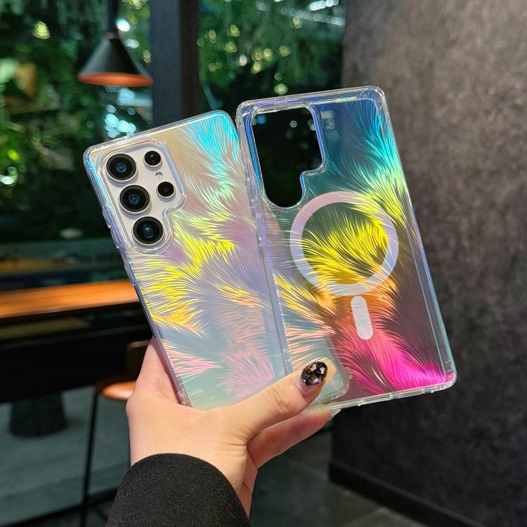 For Samsung Galaxy S23 FE 5G Glossy Color-Plated MagSafe Shockproof Phone Case - Colored Feather