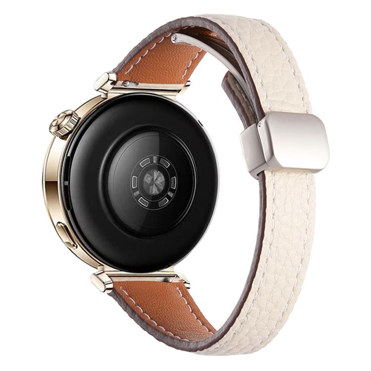 20mm Slim Litchi Texture Fold Magnetic Buckle Genuine Leather Watch Band