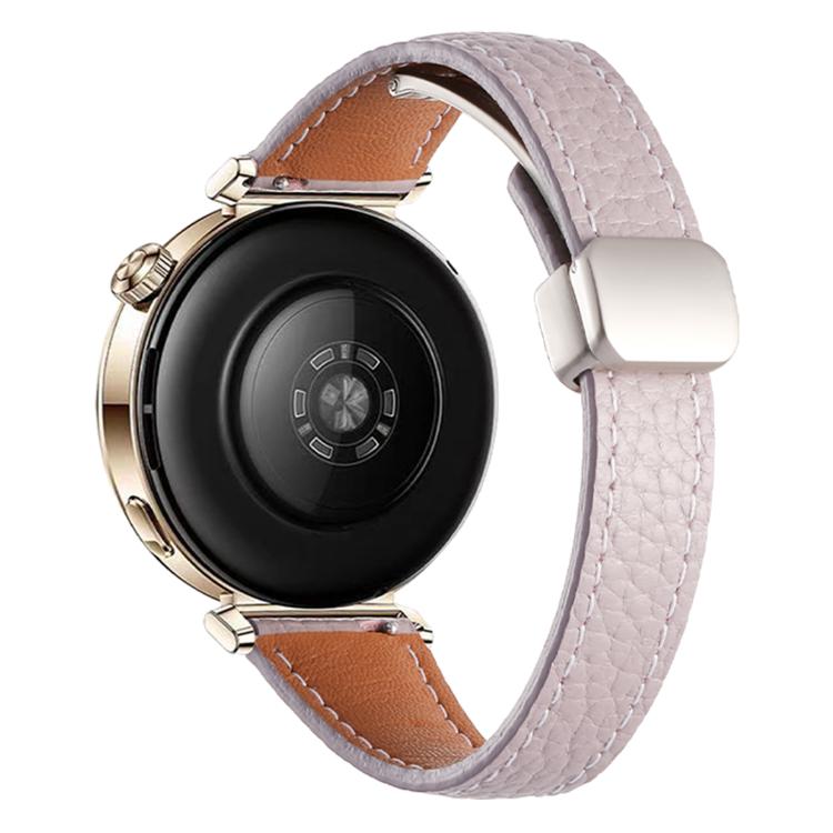 20mm Slim Litchi Texture Fold Magnetic Buckle Genuine Leather Watch Band