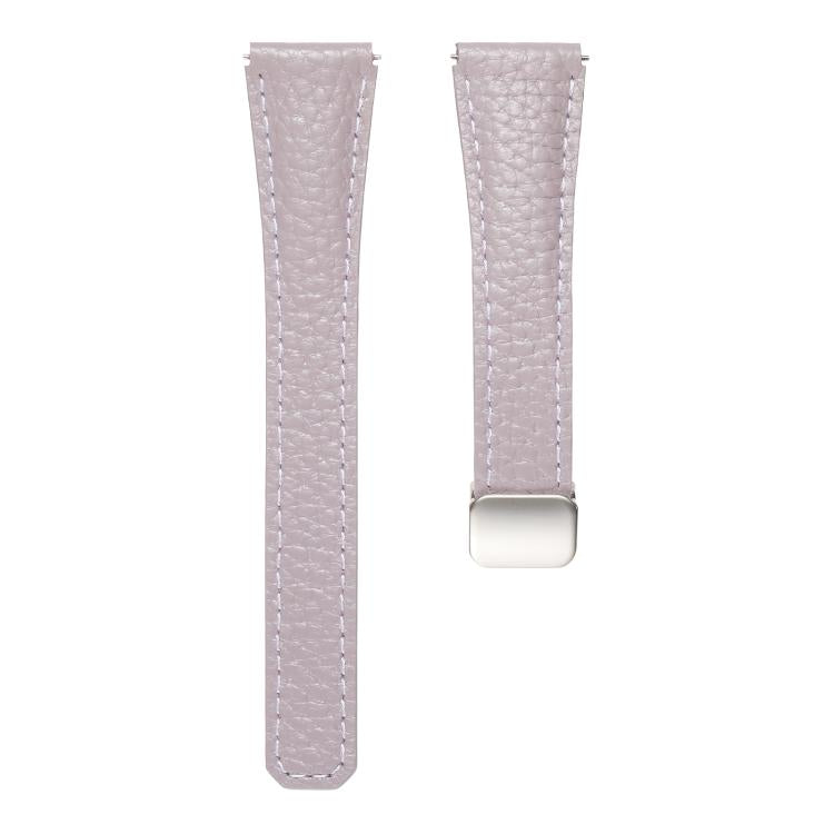 20mm Slim Litchi Texture Fold Magnetic Buckle Genuine Leather Watch Band