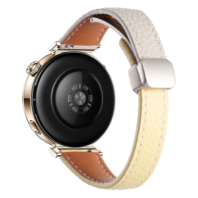 20mm Slim Litchi Texture Fold Magnetic Buckle Genuine Leather Watch Band