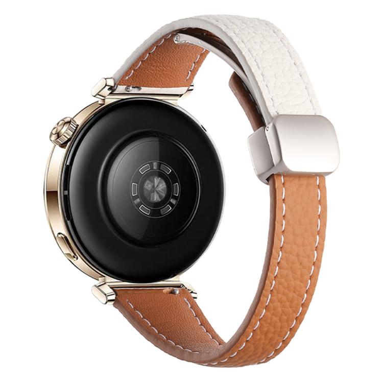 20mm Slim Litchi Texture Fold Magnetic Buckle Genuine Leather Watch Band
