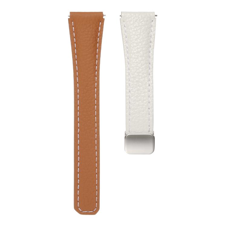 20mm Slim Litchi Texture Fold Magnetic Buckle Genuine Leather Watch Band