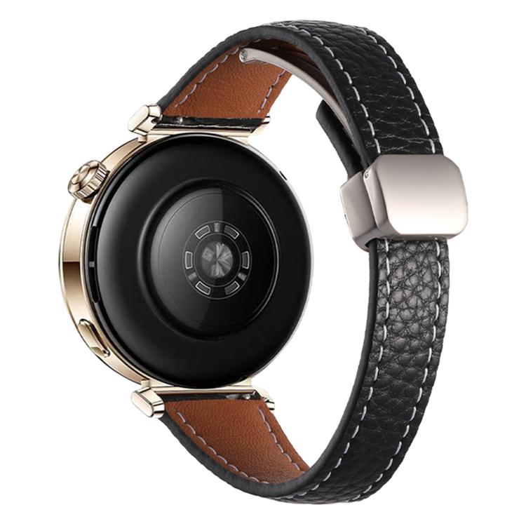 20mm Slim Litchi Texture Fold Magnetic Buckle Genuine Leather Watch Band