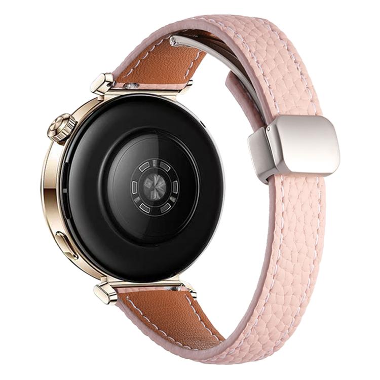 20mm Slim Litchi Texture Fold Magnetic Buckle Genuine Leather Watch Band