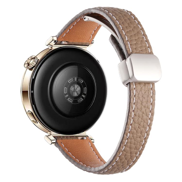 20mm Slim Litchi Texture Fold Magnetic Buckle Genuine Leather Watch Band