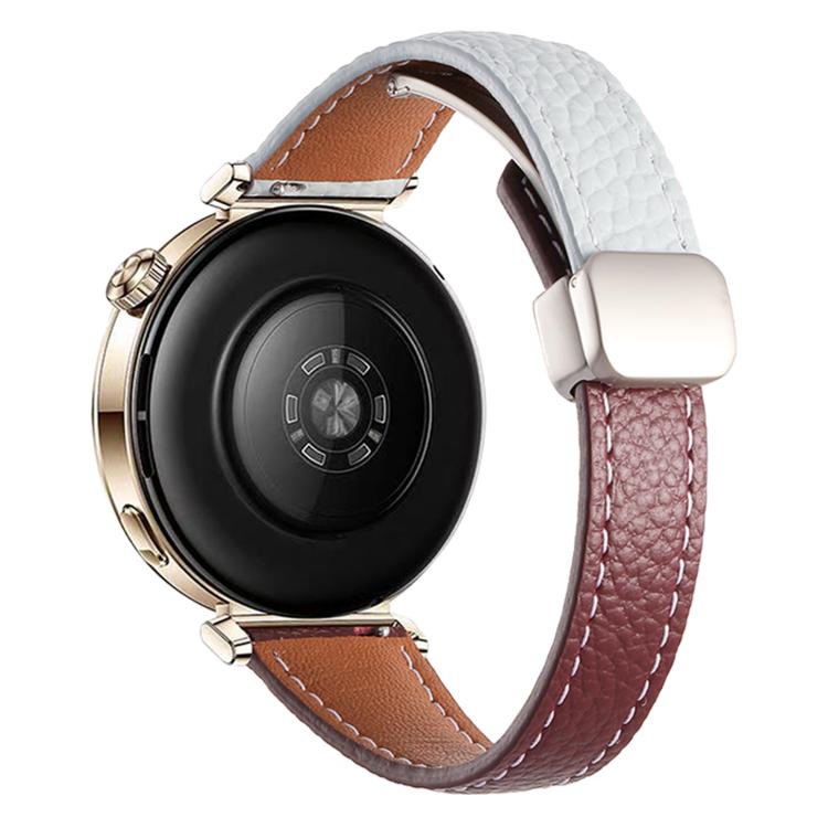 20mm Slim Litchi Texture Fold Magnetic Buckle Genuine Leather Watch Band