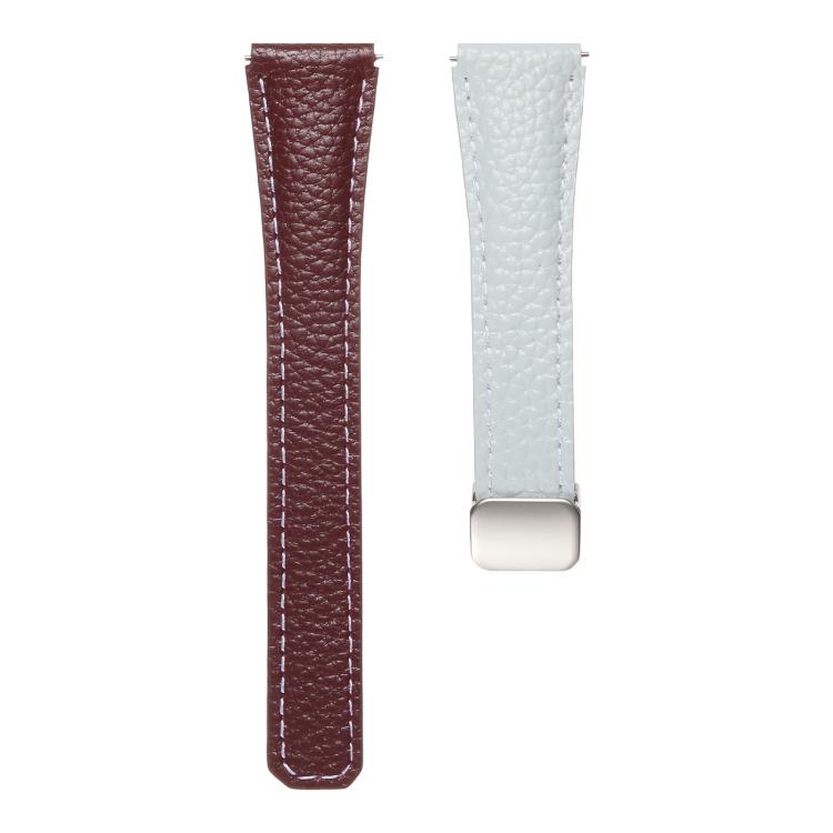 20mm Slim Litchi Texture Fold Magnetic Buckle Genuine Leather Watch Band