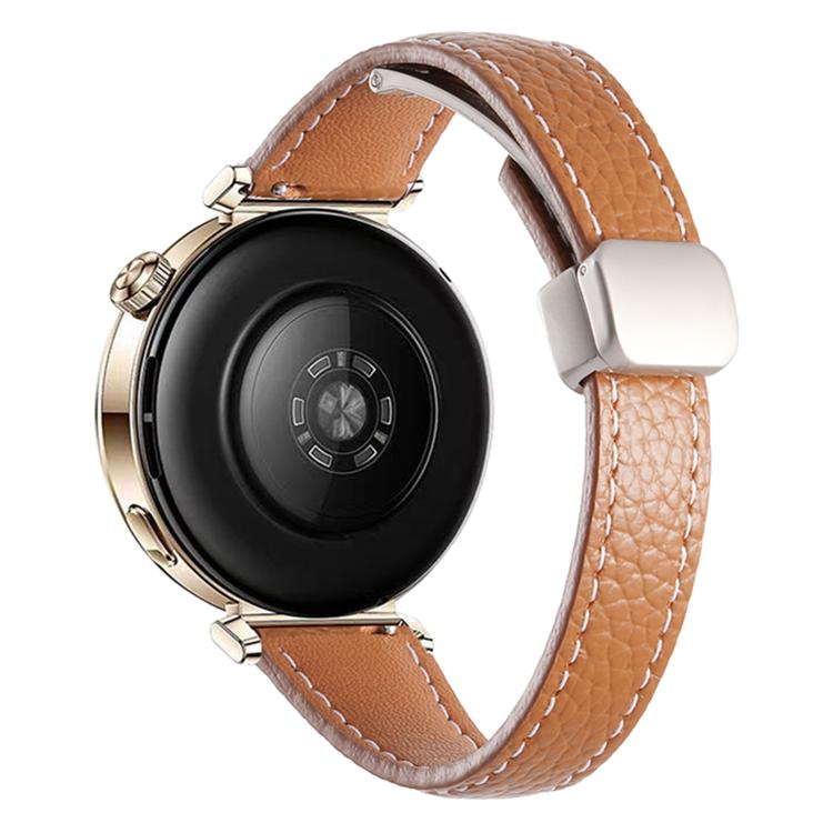 20mm Slim Litchi Texture Fold Magnetic Buckle Genuine Leather Watch Band