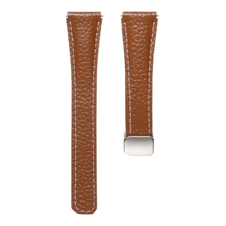 20mm Slim Litchi Texture Fold Magnetic Buckle Genuine Leather Watch Band