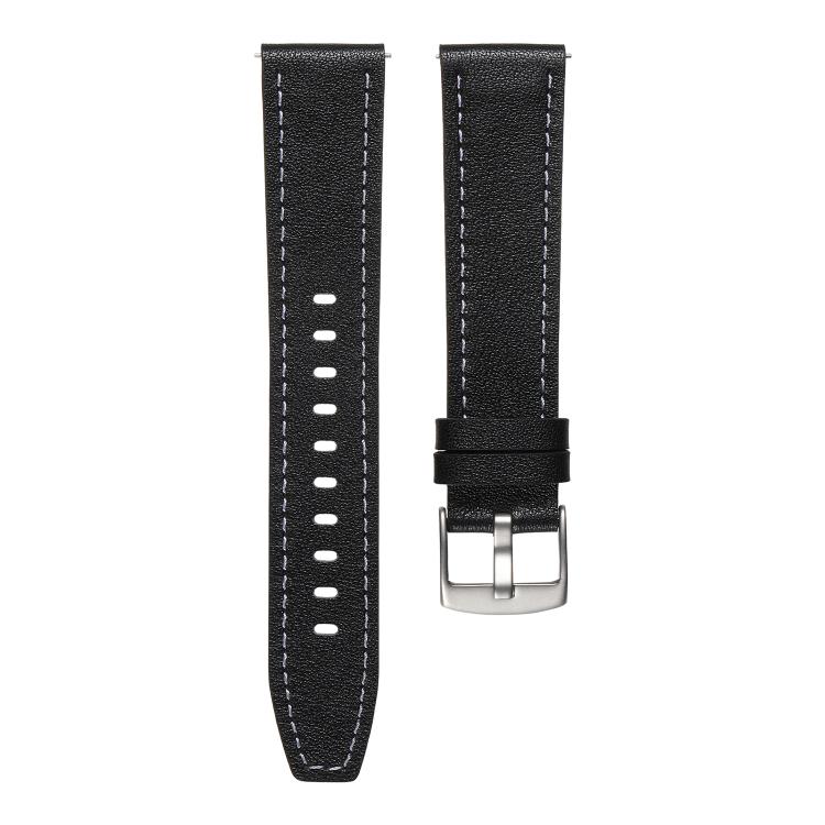 20mm Push Button Silver Steel Buckle Genuine Leather Watch Band