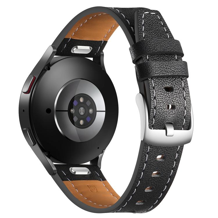 22mm Push Button Silver Steel Buckle Genuine Leather Watch Band
