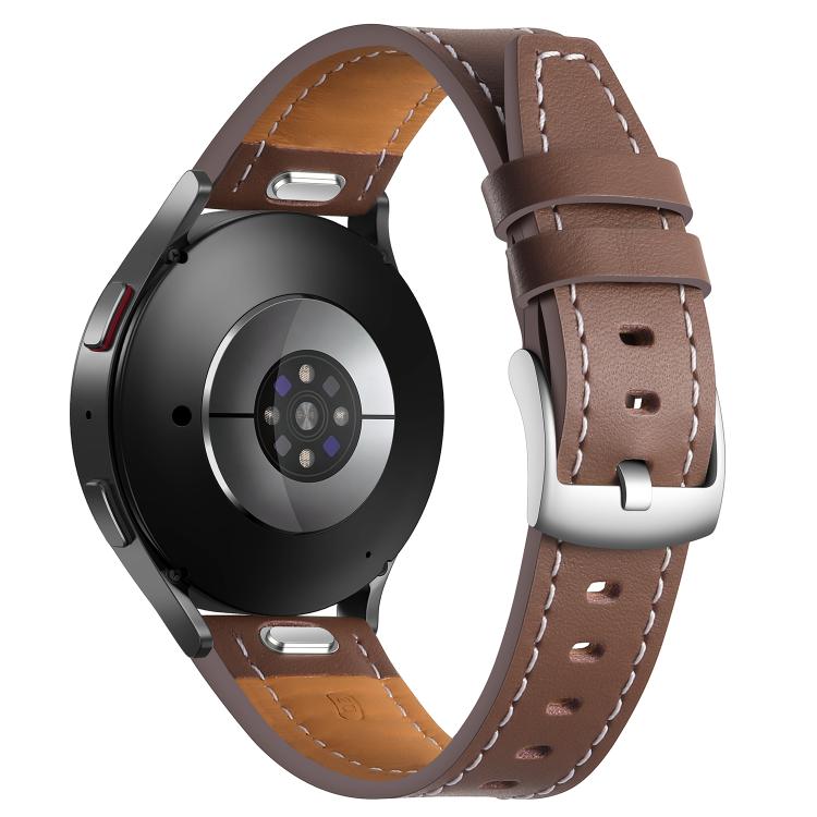 22mm Push Button Silver Steel Buckle Genuine Leather Watch Band