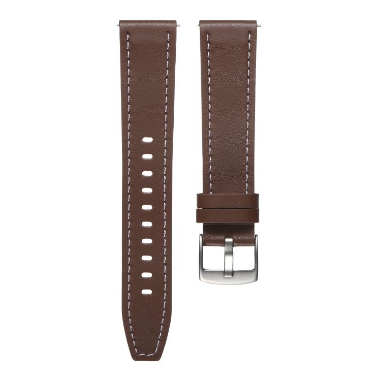 22mm Push Button Silver Steel Buckle Genuine Leather Watch Band