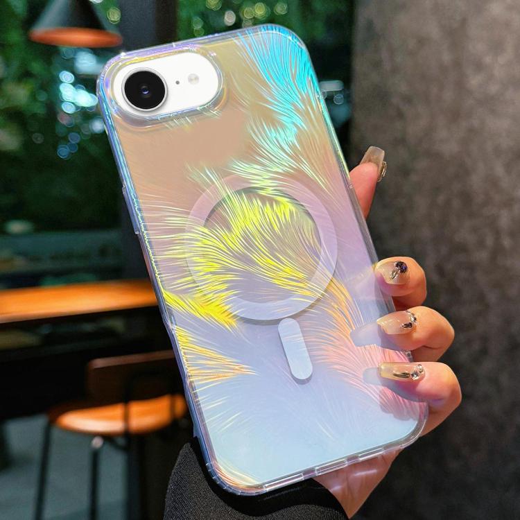 For iPhone 17e / 16e Glossy Color-Plated MagSafe Shockproof Phone Case - Colored Feathers