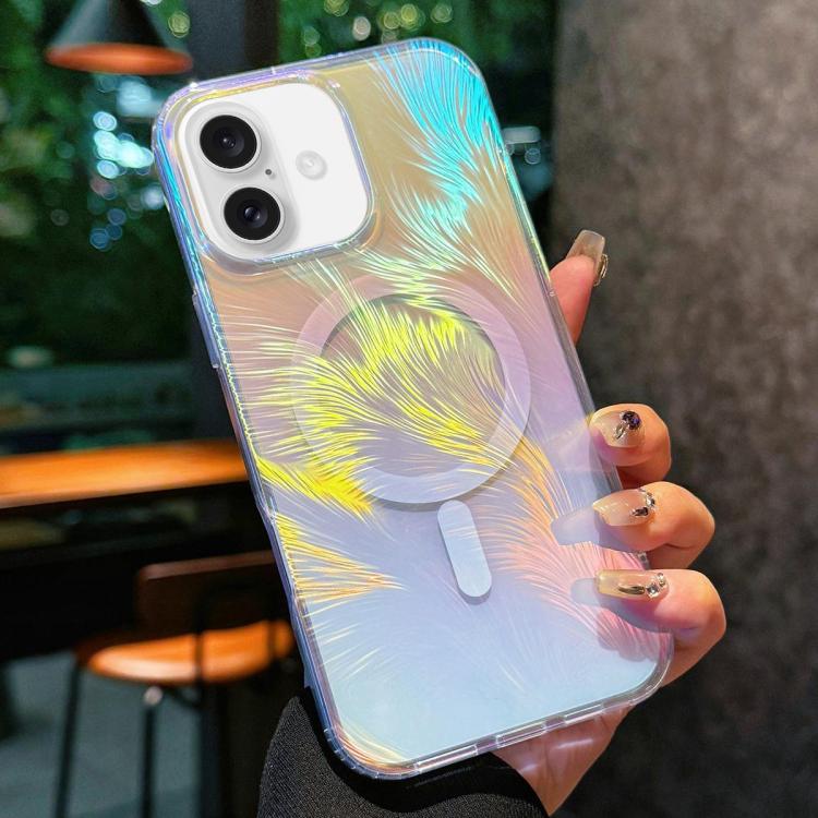 For iPhone 17 Glossy Color-Plated MagSafe Shockproof Phone Case - Colored Feathers