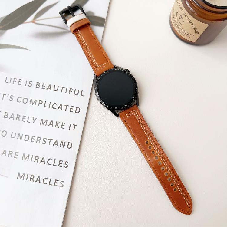 22mm Seven-Line Tri-Star Buckle Pull Up Leather Watch Band