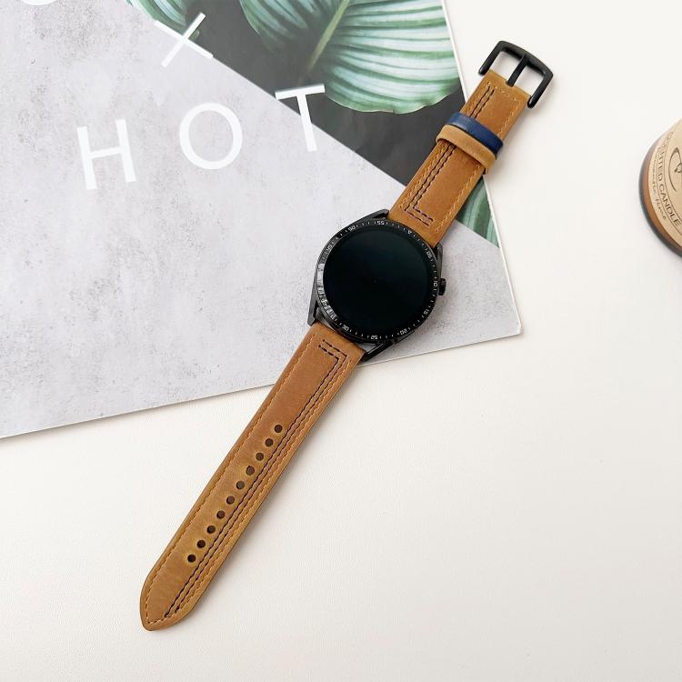 22mm Seven-Line Tri-Star Buckle Pull Up Leather Watch Band