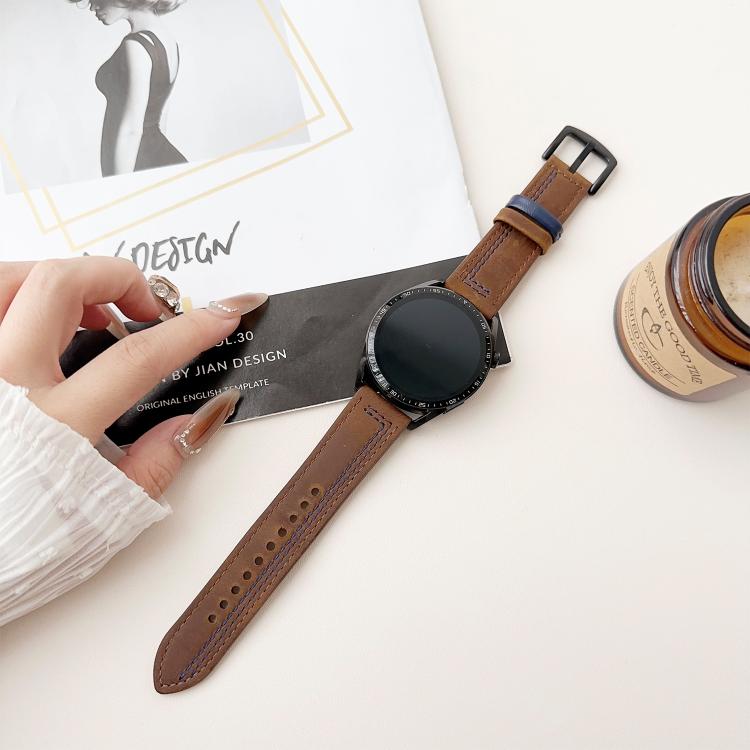 22mm Seven-Line Tri-Star Buckle Pull Up Leather Watch Band
