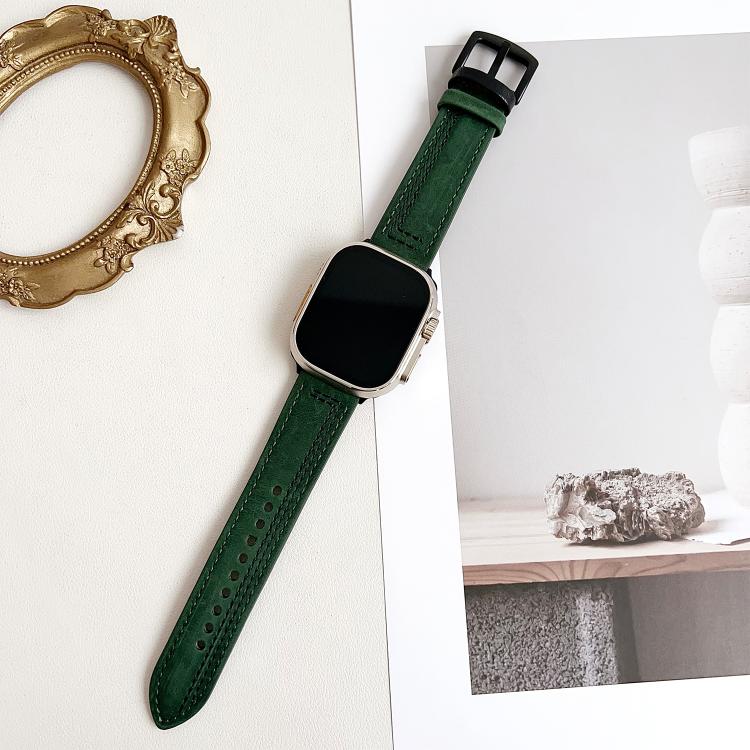 For Apple Watch 46mm / 49mm / 45mm / 44mm 7-Line Tri-Star Buckle Pull Up Leather Watch Band
