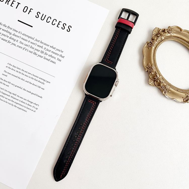 For Apple Watch 42mm / 41mm / 40mm / 38mm 7-Line Tri-Star Buckle Pull Up Leather Watch Band