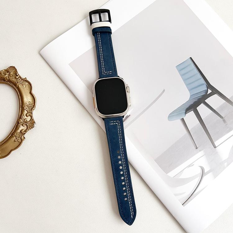 For Apple Watch 42mm / 41mm / 40mm / 38mm 7-Line Tri-Star Buckle Pull Up Leather Watch Band