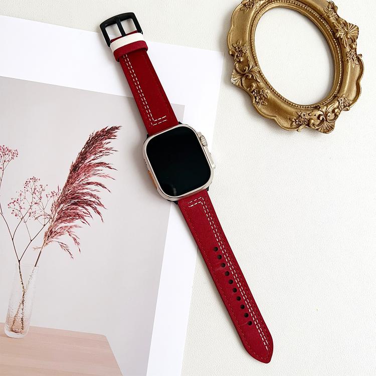 For Apple Watch 42mm / 41mm / 40mm / 38mm 7-Line Tri-Star Buckle Pull Up Leather Watch Band