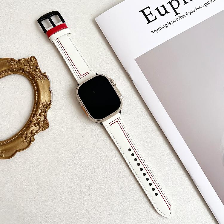 For Apple Watch 42mm / 41mm / 40mm / 38mm 7-Line Tri-Star Buckle Pull Up Leather Watch Band