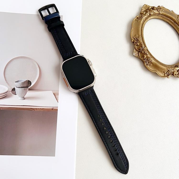 For Apple Watch 42mm / 41mm / 40mm / 38mm 7-Line Tri-Star Buckle Pull Up Leather Watch Band