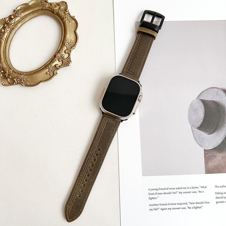 For Apple Watch 42mm / 41mm / 40mm / 38mm 7-Line Tri-Star Buckle Pull Up Leather Watch Band