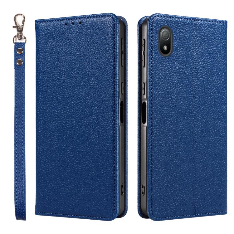 For Sony Xperia Ace III Litchi Texture Dual-Folded Magnetic Suction Vegan Leather Phone Case with Strap
