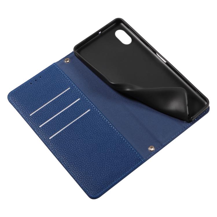 For Sony Xperia Ace III Litchi Texture Dual-Folded Magnetic Suction Vegan Leather Phone Case with Strap