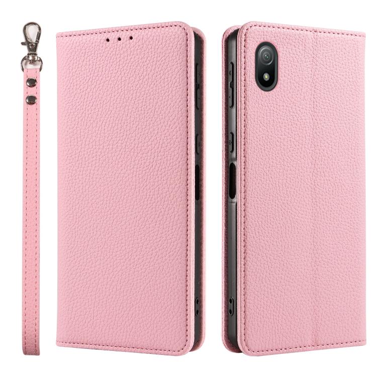 For Sony Xperia Ace III Litchi Texture Dual-Folded Magnetic Suction Vegan Leather Phone Case with Strap