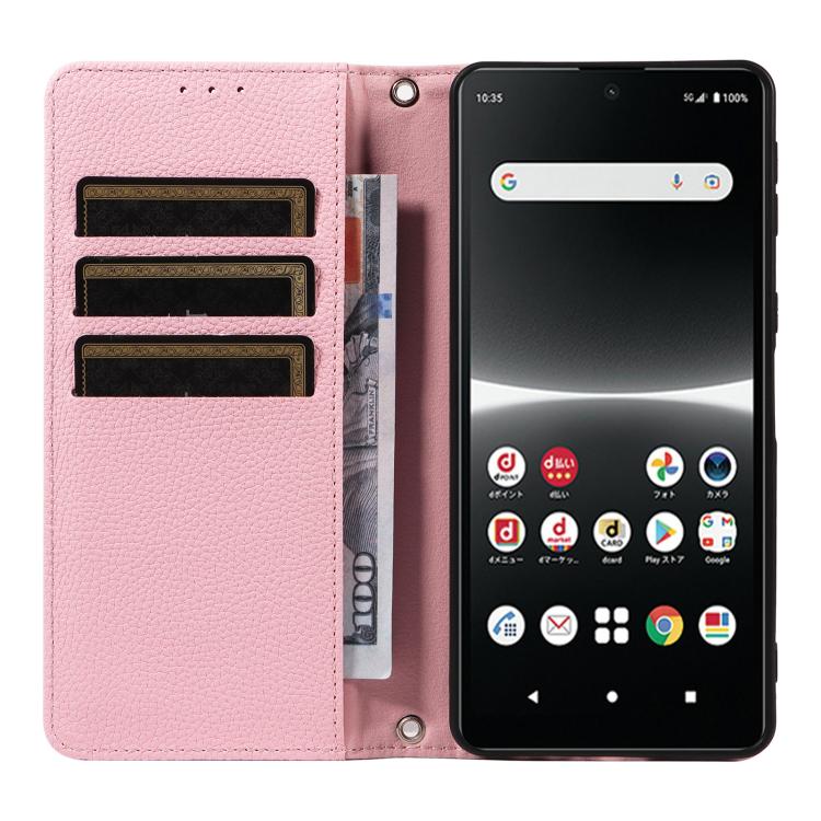 For Sony Xperia Ace III Litchi Texture Dual-Folded Magnetic Suction Vegan Leather Phone Case with Strap