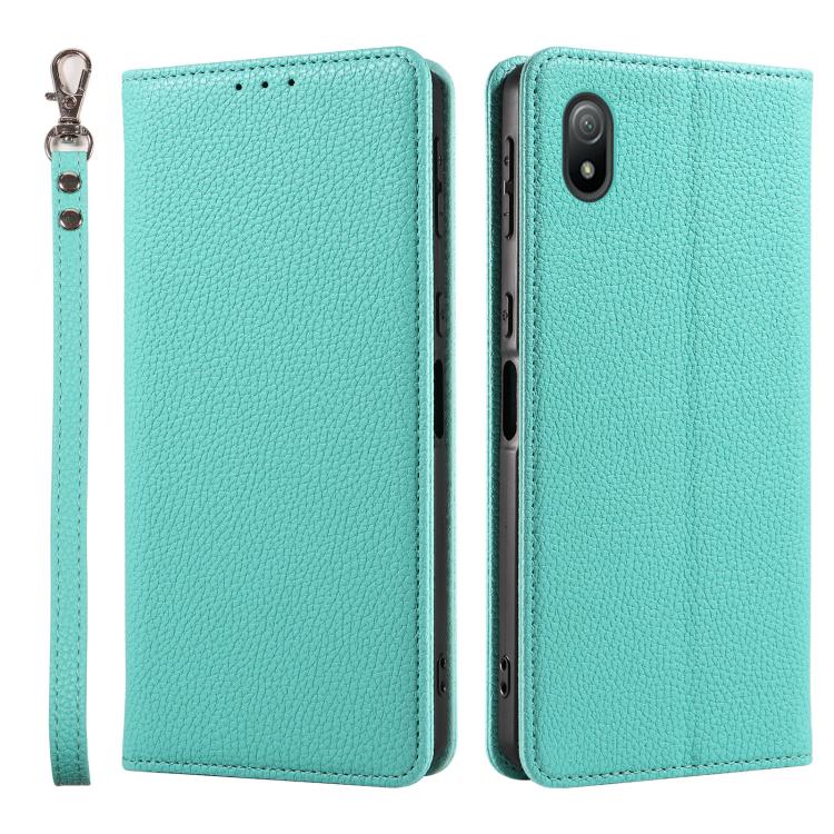 For Sony Xperia Ace III Litchi Texture Dual-Folded Magnetic Suction Vegan Leather Phone Case with Strap