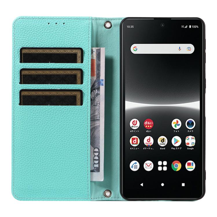 For Sony Xperia Ace III Litchi Texture Dual-Folded Magnetic Suction Vegan Leather Phone Case with Strap