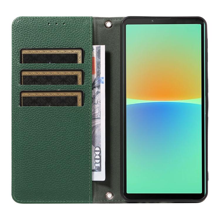 For Sony Xperia 10 IV Litchi Texture Dual-Folded Magnetic Suction Vegan Leather Phone Case with Strap