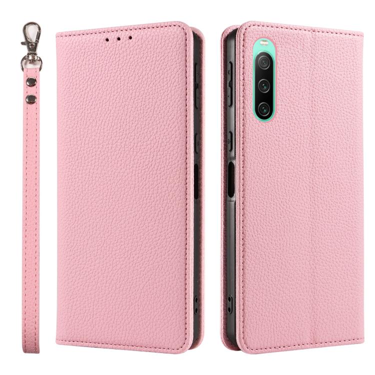 For Sony Xperia 10 IV Litchi Texture Dual-Folded Magnetic Suction Vegan Leather Phone Case with Strap