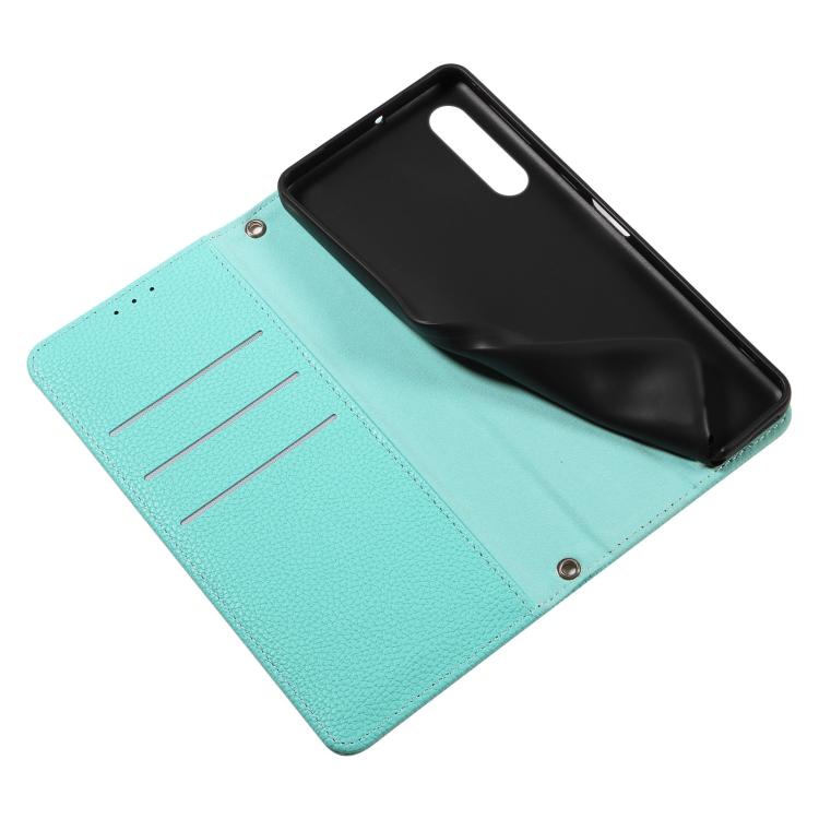 For Sony Xperia 10 IV Litchi Texture Dual-Folded Magnetic Suction Vegan Leather Phone Case with Strap