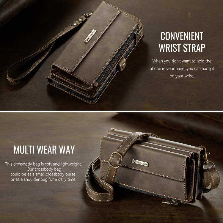 For iPhone 16 Pro Max CaseMe C39 RFID Blocking Zipper Wallet Leather Phone Case with Crossbody Strap