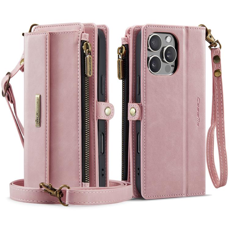 For iPhone 16 Pro Max CaseMe C39 RFID Blocking Zipper Wallet Leather Phone Case with Crossbody Strap