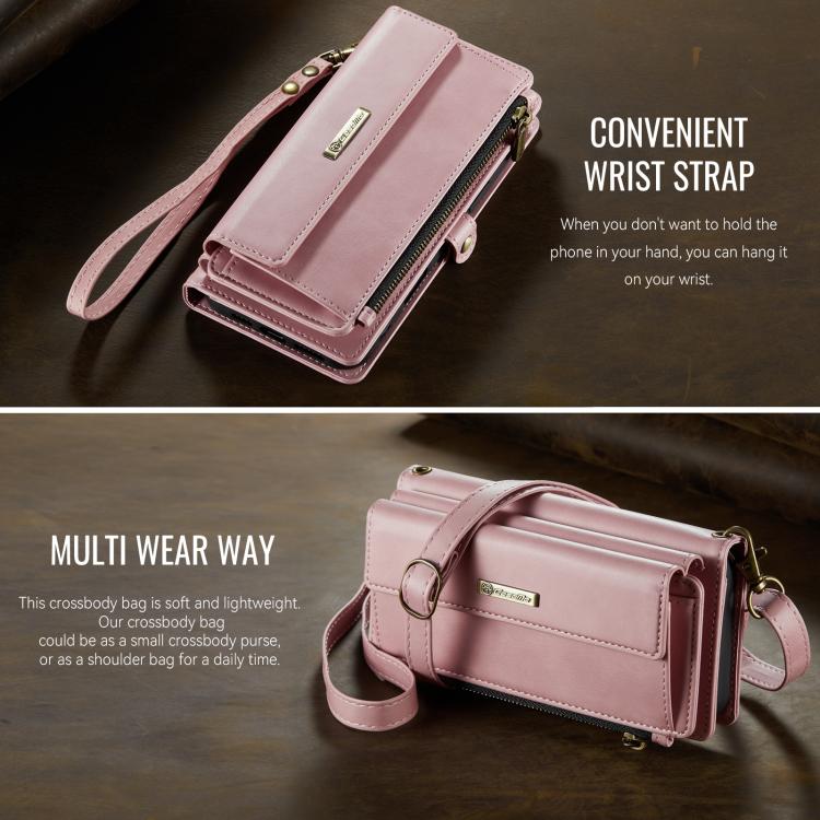 For iPhone 16 Pro Max CaseMe C39 RFID Blocking Zipper Wallet Leather Phone Case with Crossbody Strap